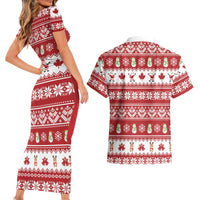 Merry Christmas Canada Couples Matching Short Sleeve Bodycon Dress and Hawaiian Shirt Festive Maple Leaf Xmas - Wonder Print Shop