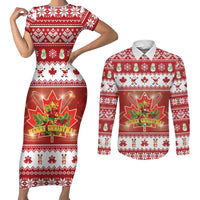 Merry Christmas Canada Couples Matching Short Sleeve Bodycon Dress and Long Sleeve Button Shirt Festive Maple Leaf Xmas - Wonder Print Shop