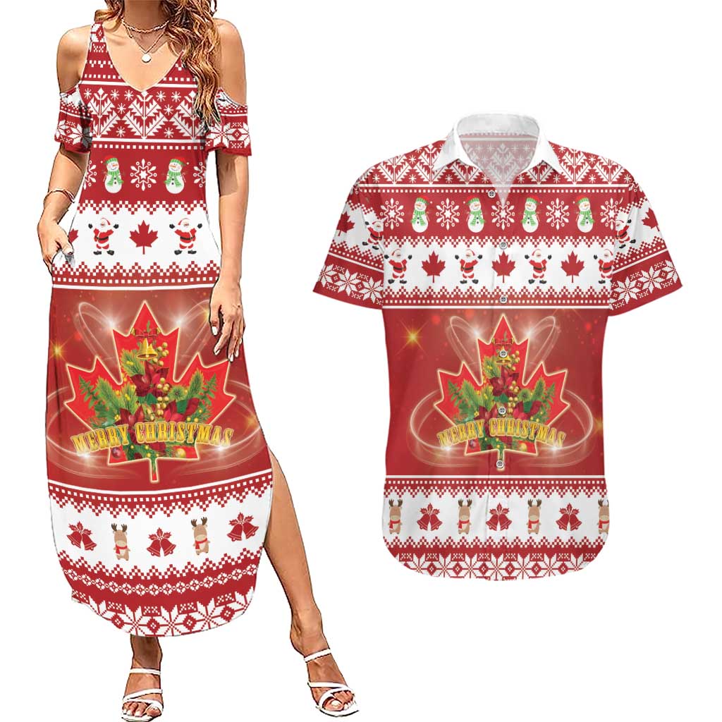 Merry Christmas Canada Couples Matching Summer Maxi Dress and Hawaiian Shirt Festive Maple Leaf Xmas - Wonder Print Shop