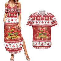 Merry Christmas Canada Couples Matching Summer Maxi Dress and Hawaiian Shirt Festive Maple Leaf Xmas - Wonder Print Shop