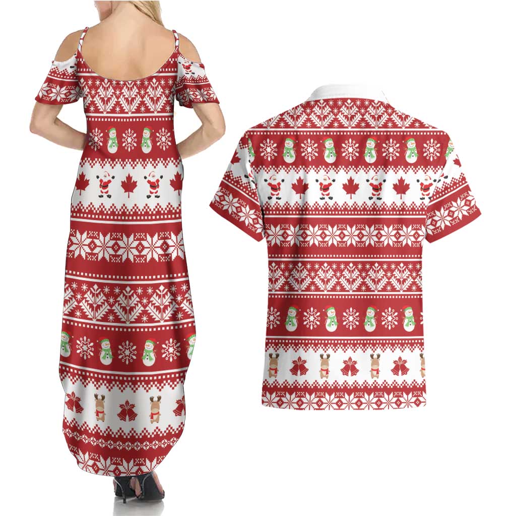 Merry Christmas Canada Couples Matching Summer Maxi Dress and Hawaiian Shirt Festive Maple Leaf Xmas - Wonder Print Shop