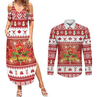 Merry Christmas Canada Couples Matching Summer Maxi Dress and Long Sleeve Button Shirt Festive Maple Leaf Xmas - Wonder Print Shop
