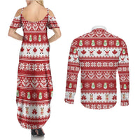 Merry Christmas Canada Couples Matching Summer Maxi Dress and Long Sleeve Button Shirt Festive Maple Leaf Xmas - Wonder Print Shop