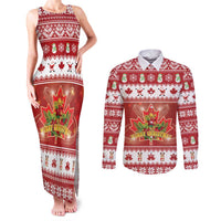 Merry Christmas Canada Couples Matching Tank Maxi Dress and Long Sleeve Button Shirt Festive Maple Leaf Xmas - Wonder Print Shop