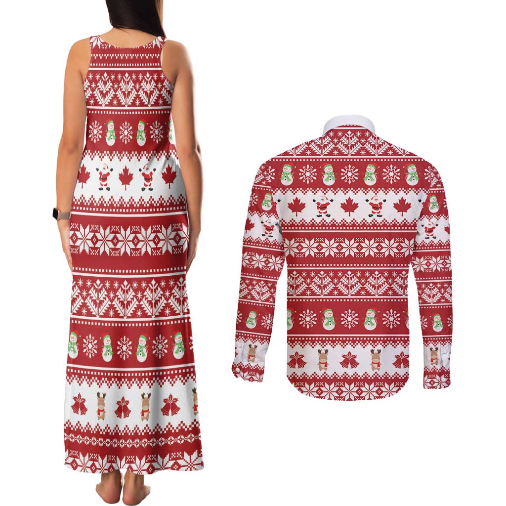 Merry Christmas Canada Couples Matching Tank Maxi Dress and Long Sleeve Button Shirt Festive Maple Leaf Xmas - Wonder Print Shop