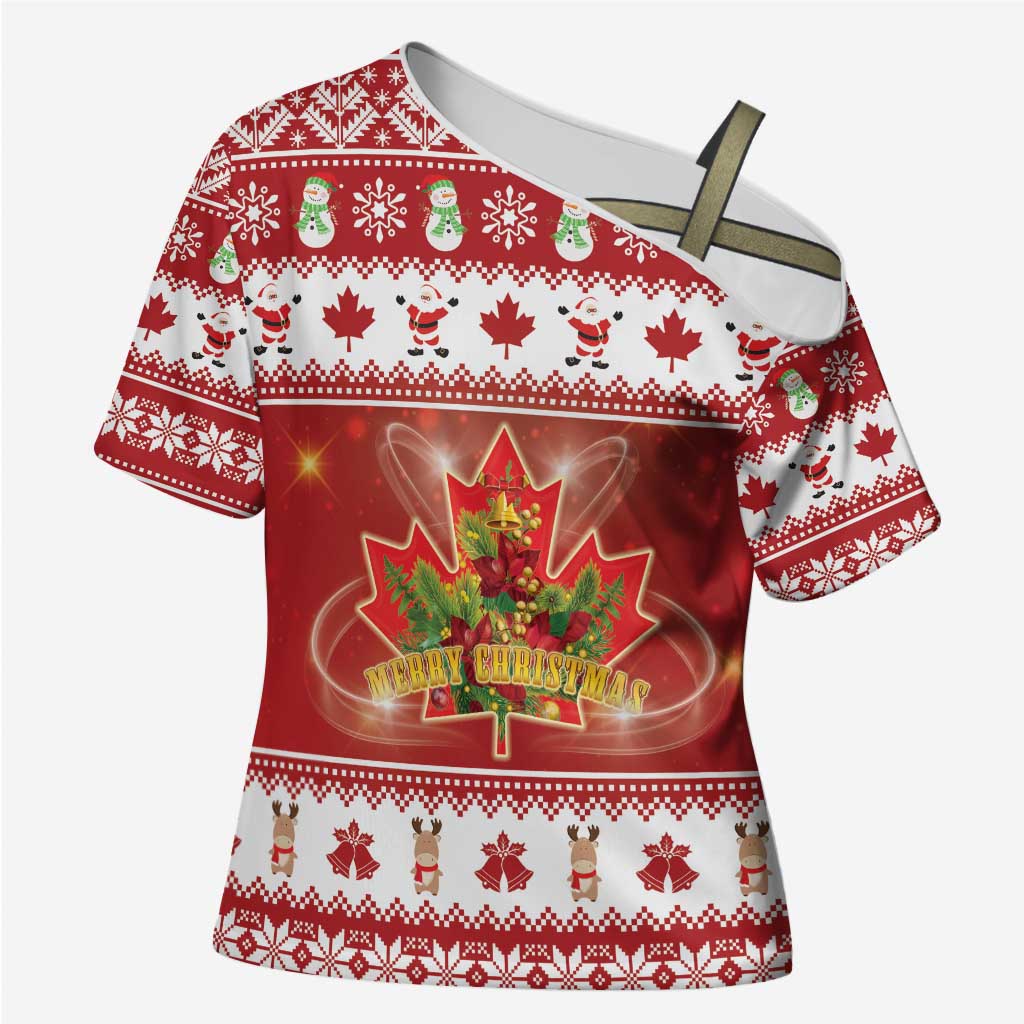 Merry Christmas Canada Cross Shoulder Shirt Festive Maple Leaf Xmas - Wonder Print Shop
