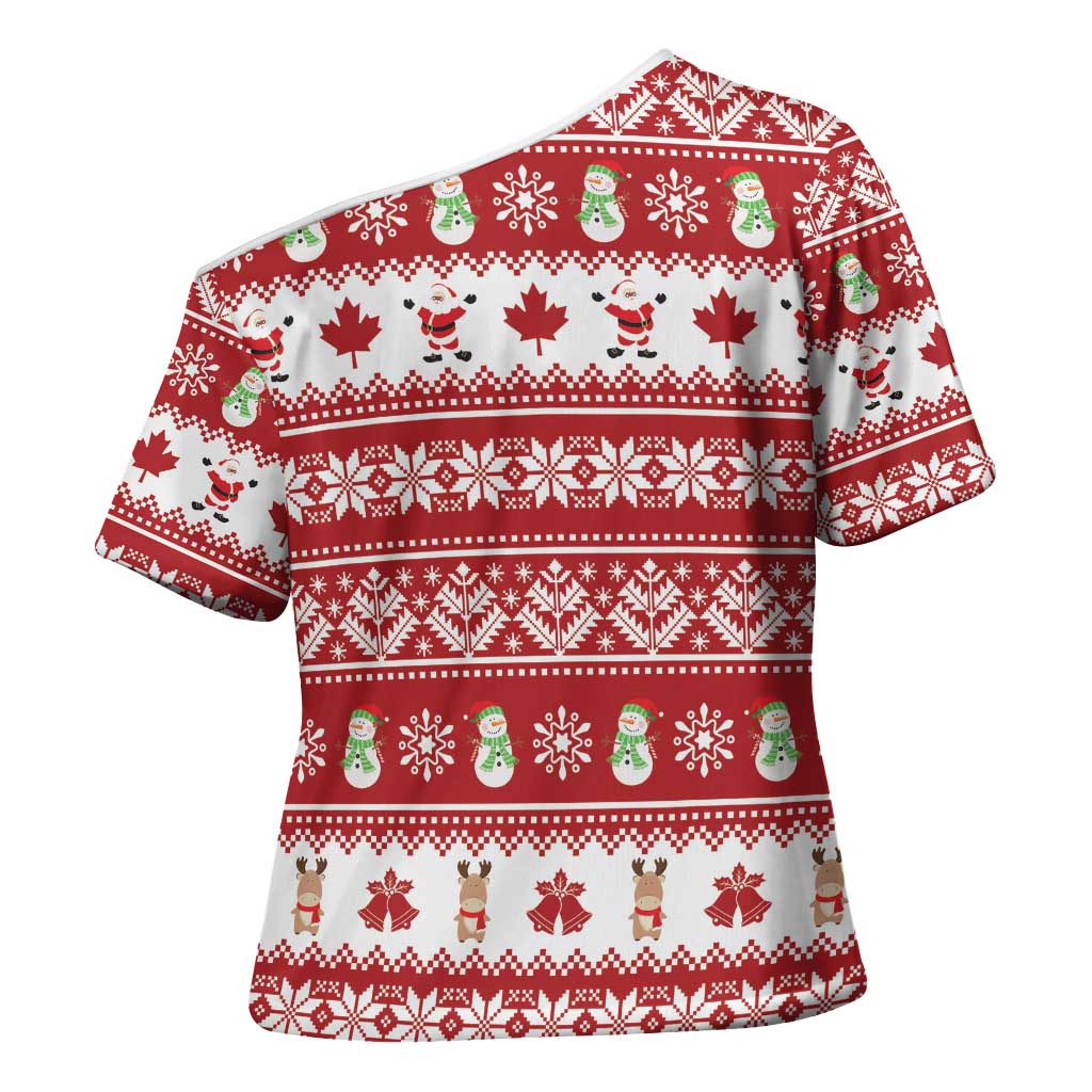 Merry Christmas Canada Cross Shoulder Shirt Festive Maple Leaf Xmas - Wonder Print Shop