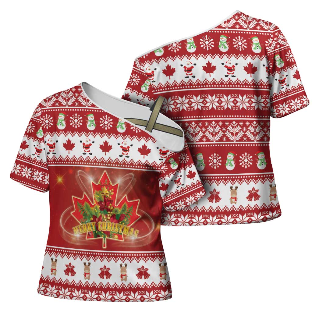 Merry Christmas Canada Cross Shoulder Shirt Festive Maple Leaf Xmas - Wonder Print Shop