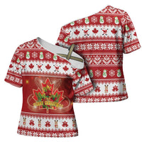 Merry Christmas Canada Cross Shoulder Shirt Festive Maple Leaf Xmas - Wonder Print Shop