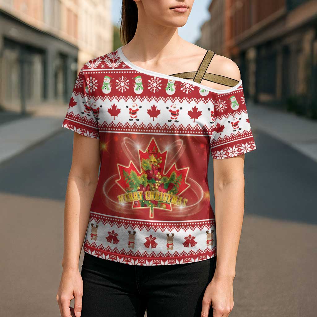 Merry Christmas Canada Cross Shoulder Shirt Festive Maple Leaf Xmas - Wonder Print Shop