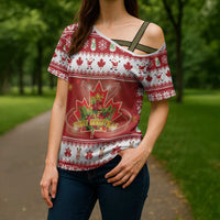 Merry Christmas Canada Cross Shoulder Shirt Festive Maple Leaf Xmas - Wonder Print Shop