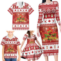 Merry Christmas Canada Family Matching Long Sleeve Bodycon Dress and Hawaiian Shirt Festive Maple Leaf Xmas - Wonder Print Shop