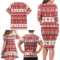 Merry Christmas Canada Family Matching Long Sleeve Bodycon Dress and Hawaiian Shirt Festive Maple Leaf Xmas - Wonder Print Shop