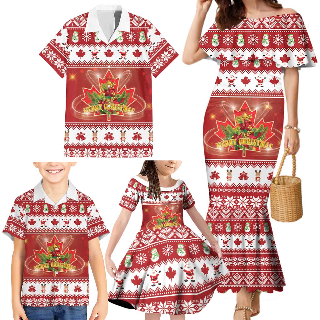 Merry Christmas Canada Family Matching Mermaid Dress and Hawaiian Shirt Festive Maple Leaf Xmas - Wonder Print Shop