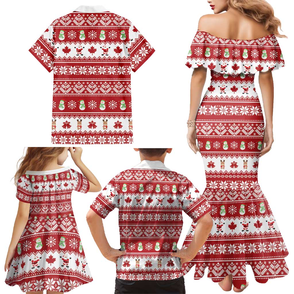 Merry Christmas Canada Family Matching Mermaid Dress and Hawaiian Shirt Festive Maple Leaf Xmas - Wonder Print Shop