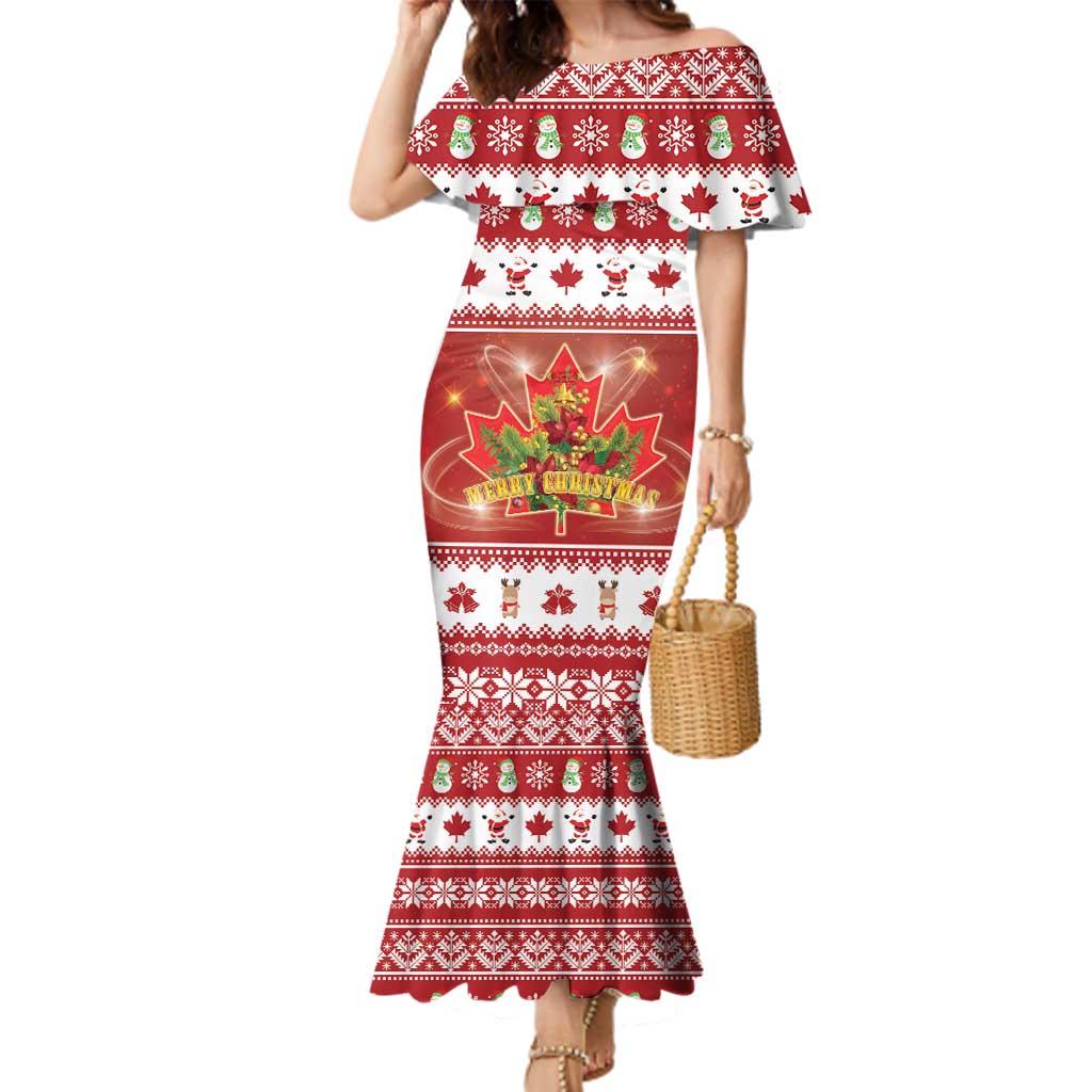 Merry Christmas Canada Family Matching Mermaid Dress and Hawaiian Shirt Festive Maple Leaf Xmas - Wonder Print Shop