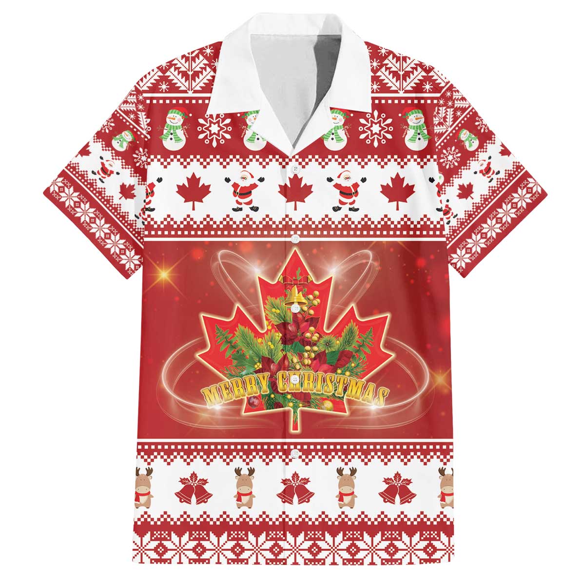 Merry Christmas Canada Family Matching Off The Shoulder Long Sleeve Dress and Hawaiian Shirt Festive Maple Leaf Xmas - Wonder Print Shop