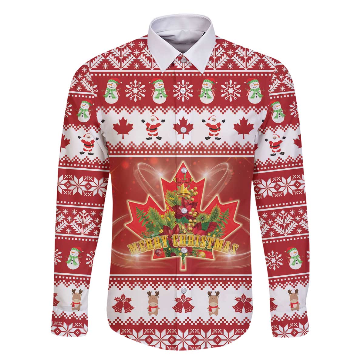 Merry Christmas Canada Family Matching Off The Shoulder Long Sleeve Dress and Hawaiian Shirt Festive Maple Leaf Xmas - Wonder Print Shop