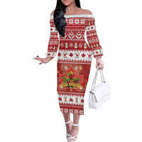 Merry Christmas Canada Family Matching Off The Shoulder Long Sleeve Dress and Hawaiian Shirt Festive Maple Leaf Xmas - Wonder Print Shop
