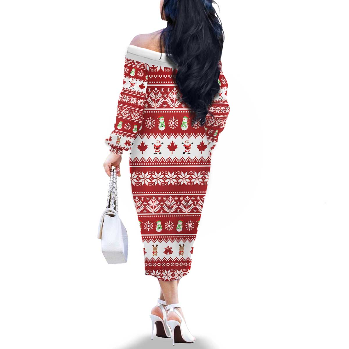 Merry Christmas Canada Family Matching Off The Shoulder Long Sleeve Dress and Hawaiian Shirt Festive Maple Leaf Xmas - Wonder Print Shop