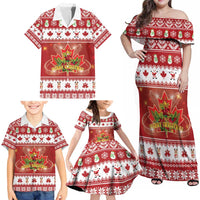 Merry Christmas Canada Family Matching Off Shoulder Maxi Dress and Hawaiian Shirt Festive Maple Leaf Xmas - Wonder Print Shop