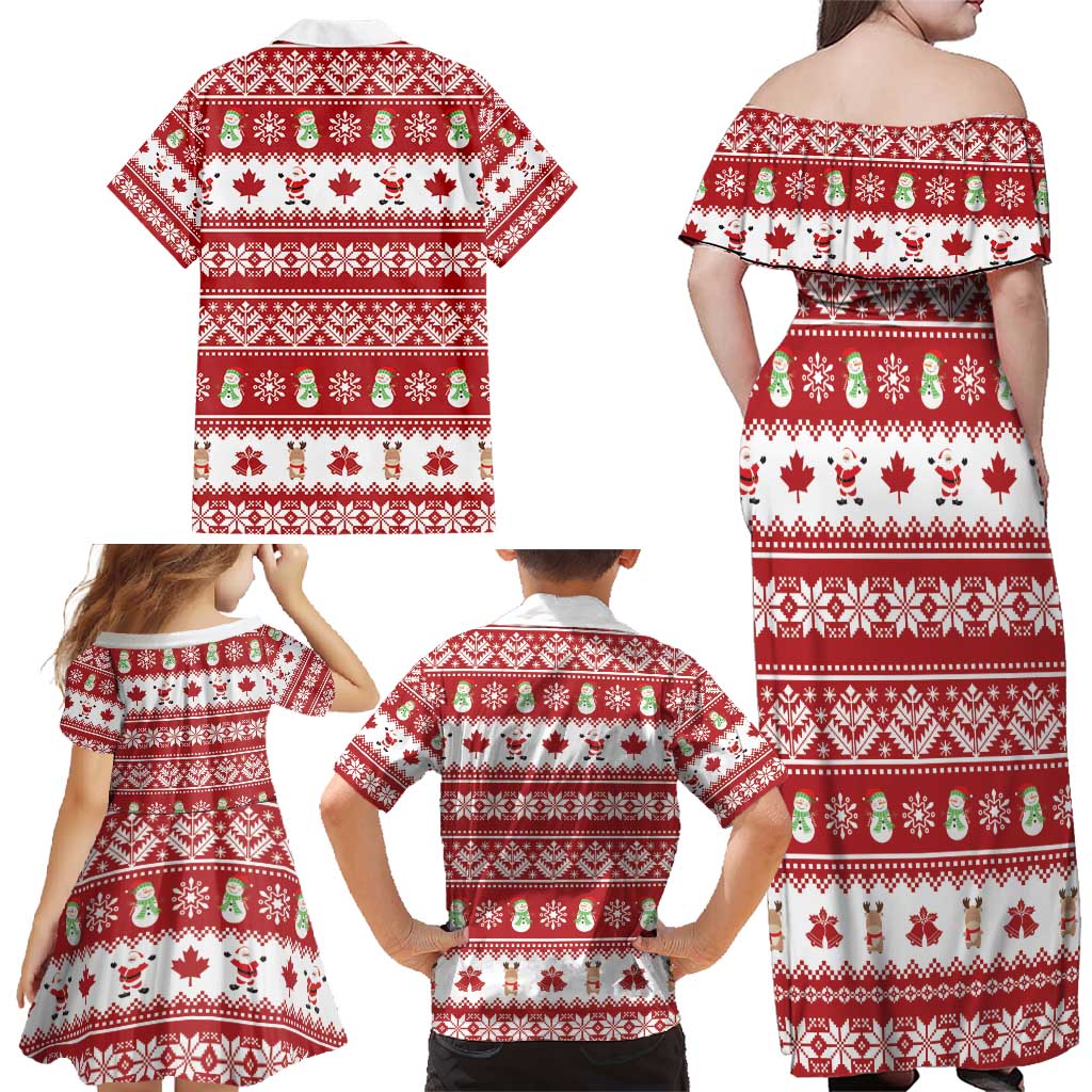 Merry Christmas Canada Family Matching Off Shoulder Maxi Dress and Hawaiian Shirt Festive Maple Leaf Xmas - Wonder Print Shop