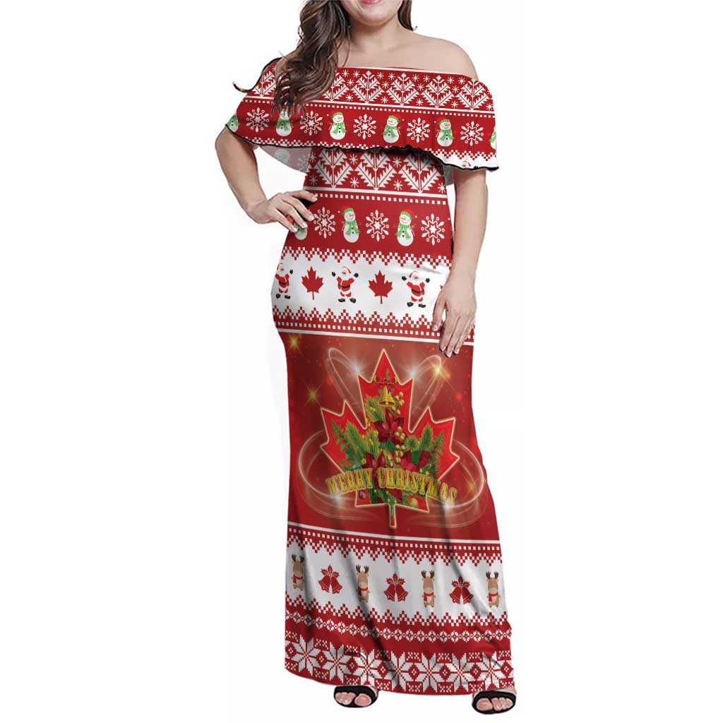 Merry Christmas Canada Family Matching Off Shoulder Maxi Dress and Hawaiian Shirt Festive Maple Leaf Xmas - Wonder Print Shop