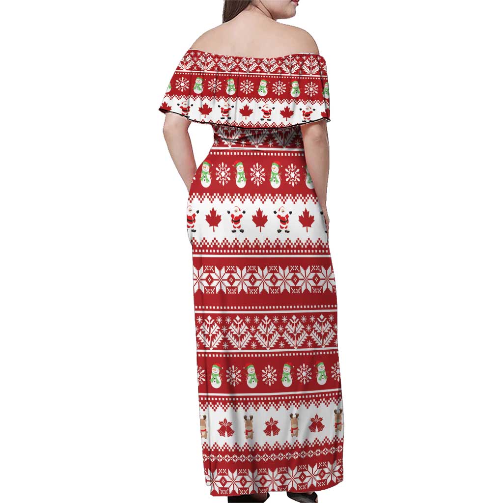 Merry Christmas Canada Family Matching Off Shoulder Maxi Dress and Hawaiian Shirt Festive Maple Leaf Xmas - Wonder Print Shop