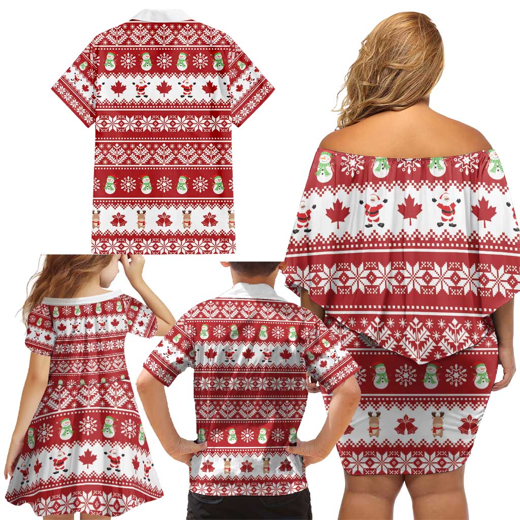Merry Christmas Canada Family Matching Off Shoulder Short Dress and Hawaiian Shirt Festive Maple Leaf Xmas - Wonder Print Shop