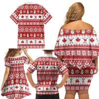 Merry Christmas Canada Family Matching Off Shoulder Short Dress and Hawaiian Shirt Festive Maple Leaf Xmas - Wonder Print Shop