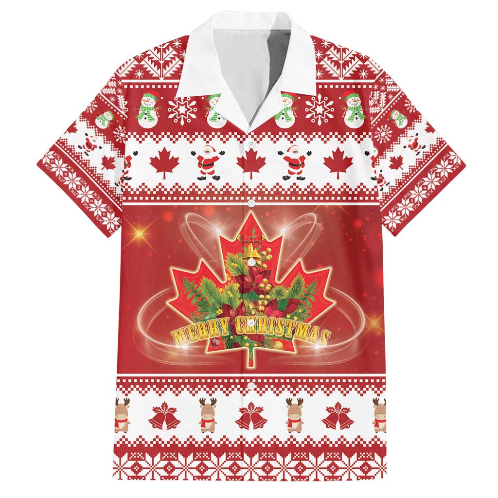 Merry Christmas Canada Family Matching Off Shoulder Short Dress and Hawaiian Shirt Festive Maple Leaf Xmas - Wonder Print Shop
