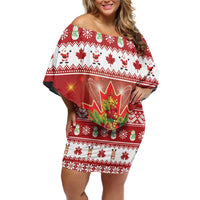 Merry Christmas Canada Family Matching Off Shoulder Short Dress and Hawaiian Shirt Festive Maple Leaf Xmas - Wonder Print Shop