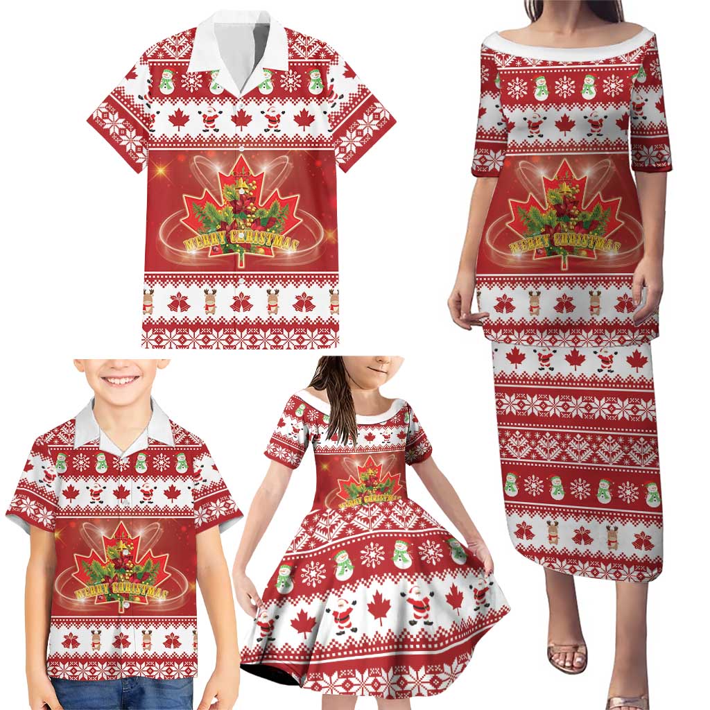 Merry Christmas Canada Family Matching Puletasi and Hawaiian Shirt Festive Maple Leaf Xmas - Wonder Print Shop