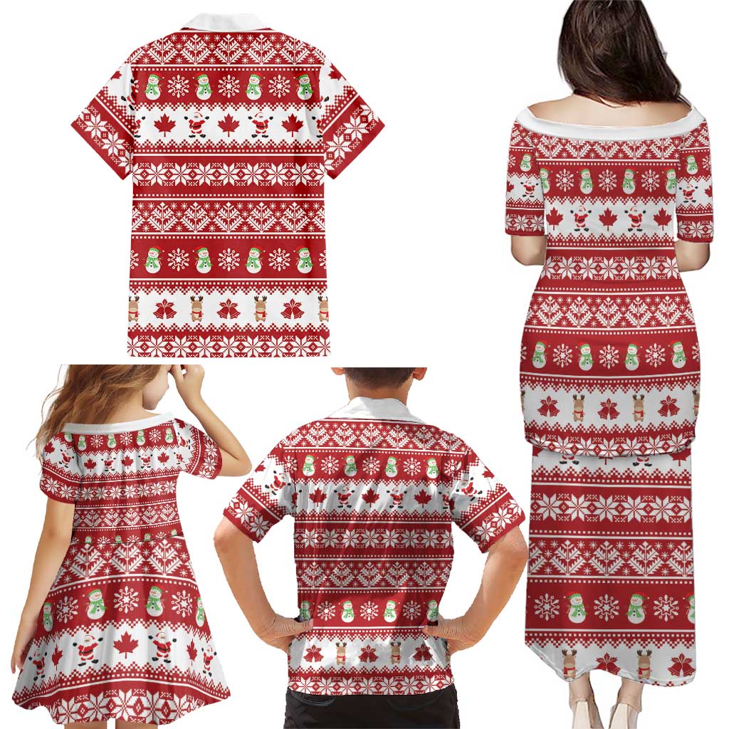Merry Christmas Canada Family Matching Puletasi and Hawaiian Shirt Festive Maple Leaf Xmas - Wonder Print Shop