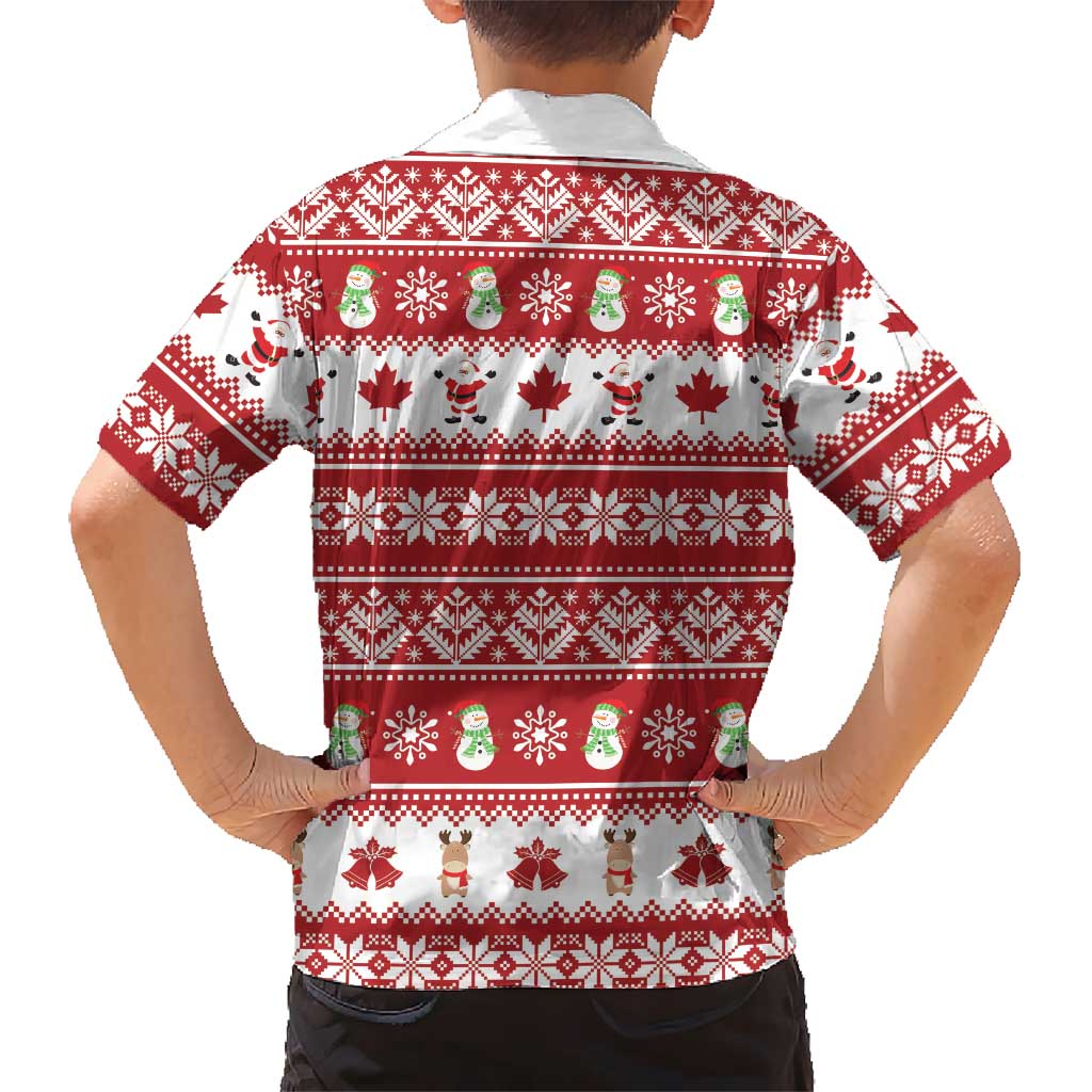 Merry Christmas Canada Family Matching Short Sleeve Bodycon Dress and Hawaiian Shirt Festive Maple Leaf Xmas - Wonder Print Shop