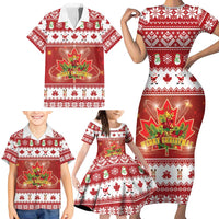 Merry Christmas Canada Family Matching Short Sleeve Bodycon Dress and Hawaiian Shirt Festive Maple Leaf Xmas - Wonder Print Shop