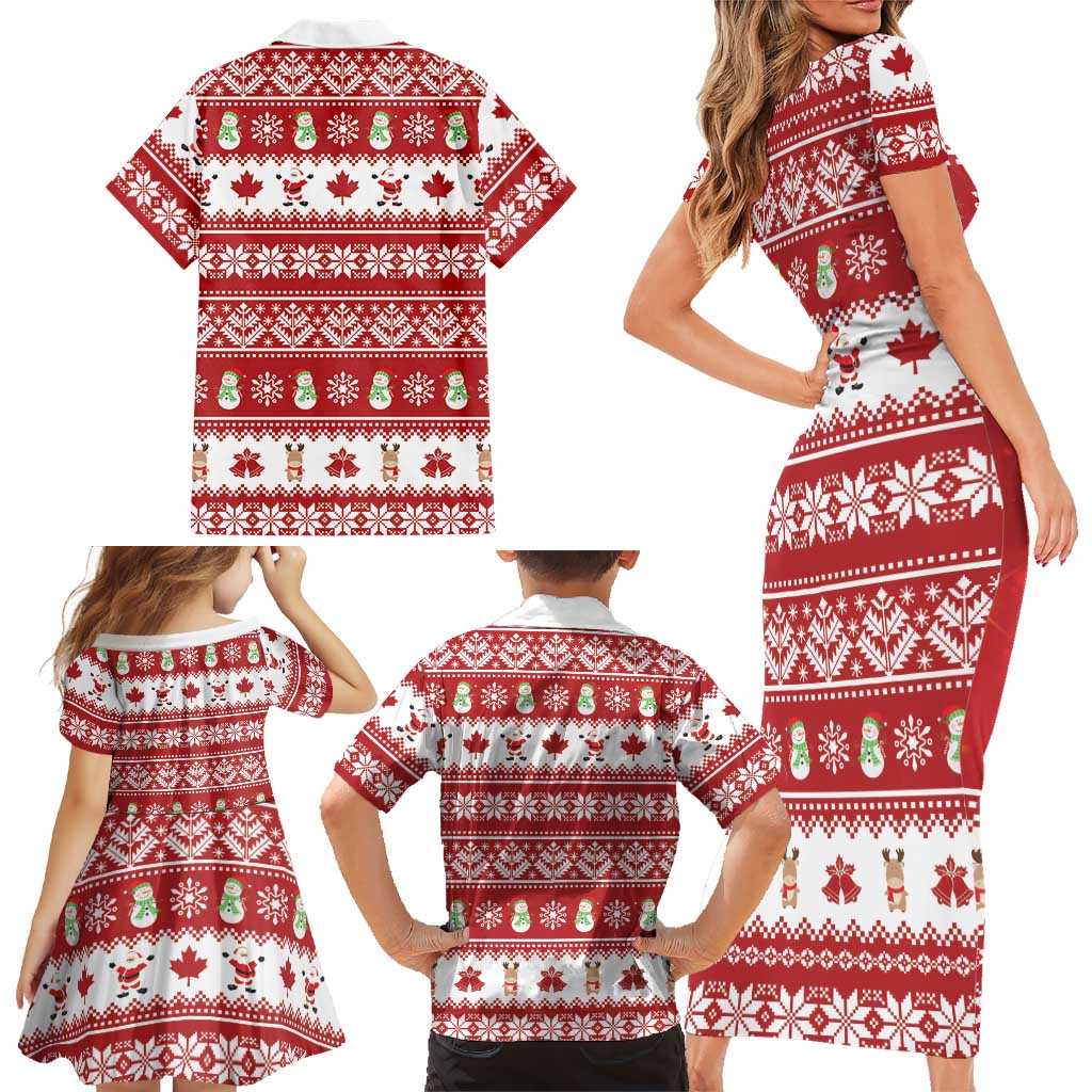 Merry Christmas Canada Family Matching Short Sleeve Bodycon Dress and Hawaiian Shirt Festive Maple Leaf Xmas - Wonder Print Shop