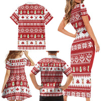 Merry Christmas Canada Family Matching Short Sleeve Bodycon Dress and Hawaiian Shirt Festive Maple Leaf Xmas - Wonder Print Shop