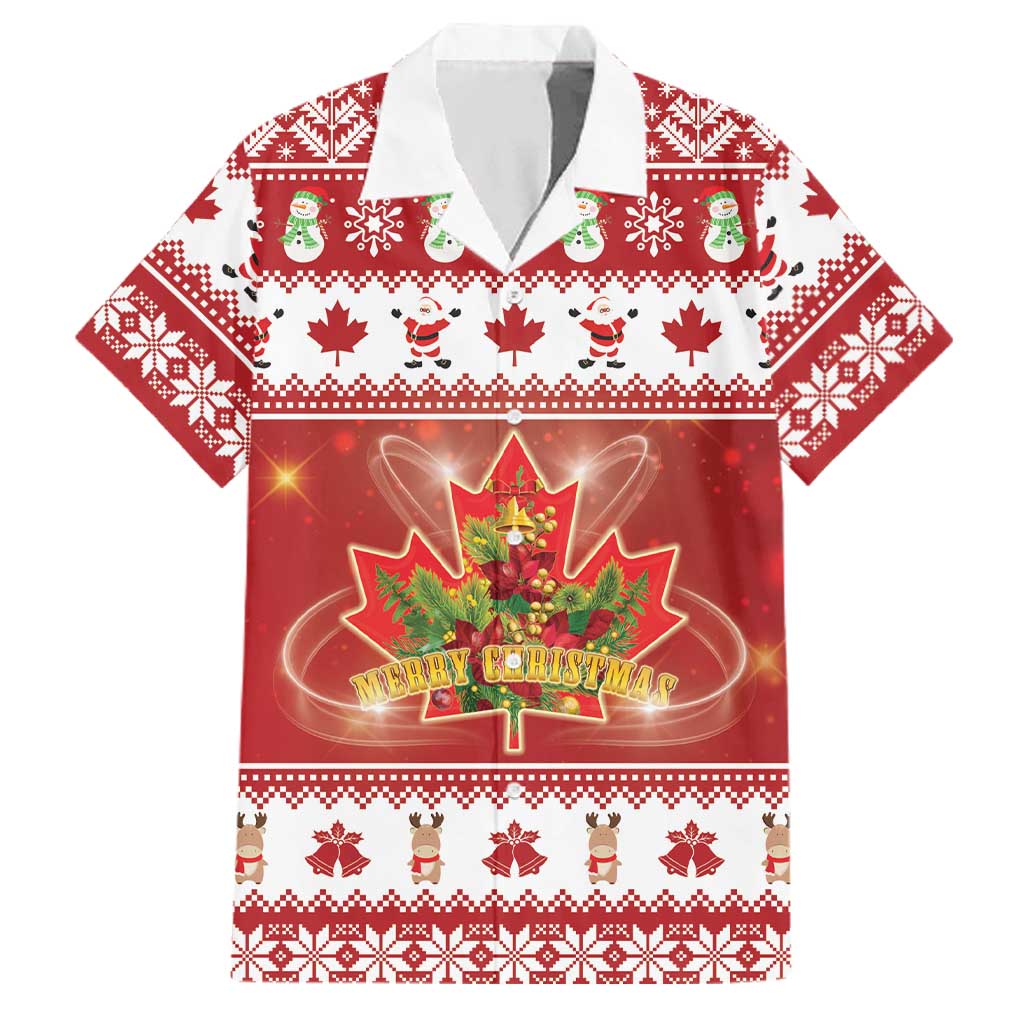 Merry Christmas Canada Family Matching Short Sleeve Bodycon Dress and Hawaiian Shirt Festive Maple Leaf Xmas - Wonder Print Shop