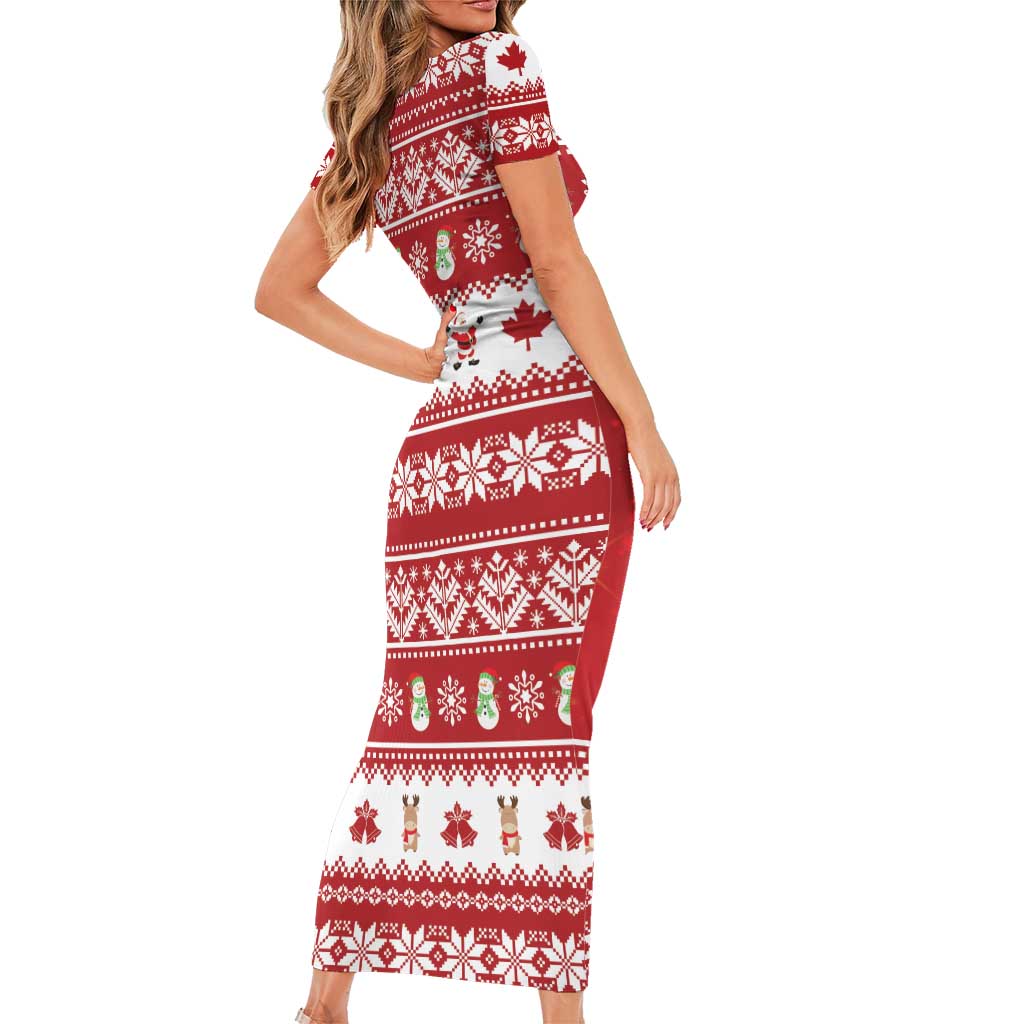 Merry Christmas Canada Family Matching Short Sleeve Bodycon Dress and Hawaiian Shirt Festive Maple Leaf Xmas - Wonder Print Shop