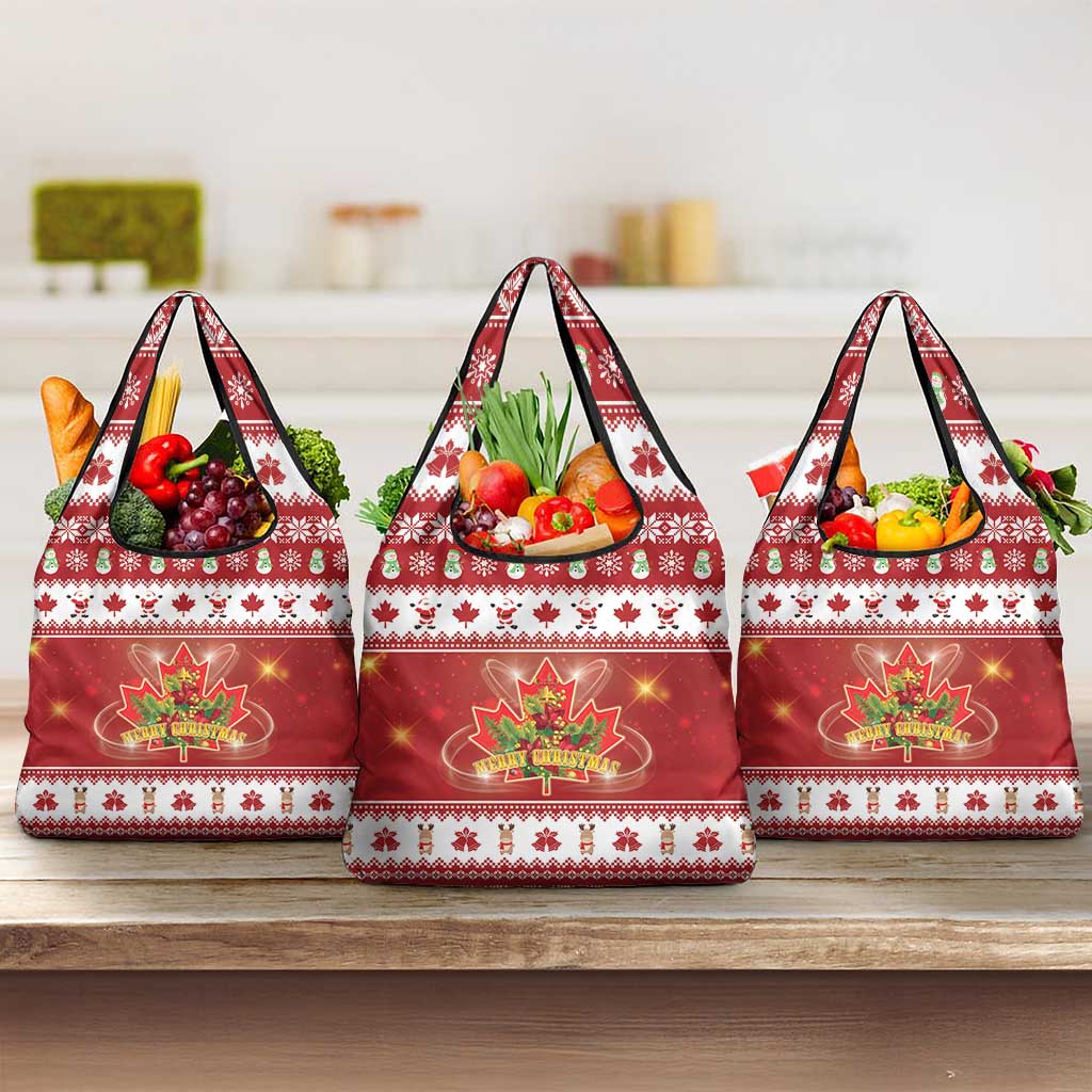Merry Christmas Canada Grocery Bag Festive Maple Leaf Xmas - Wonder Print Shop