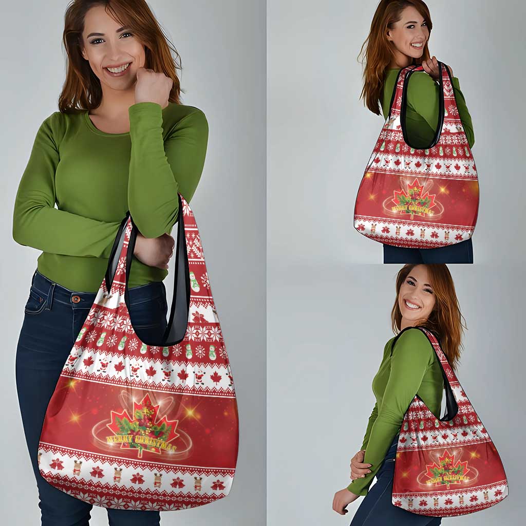 Merry Christmas Canada Grocery Bag Festive Maple Leaf Xmas - Wonder Print Shop