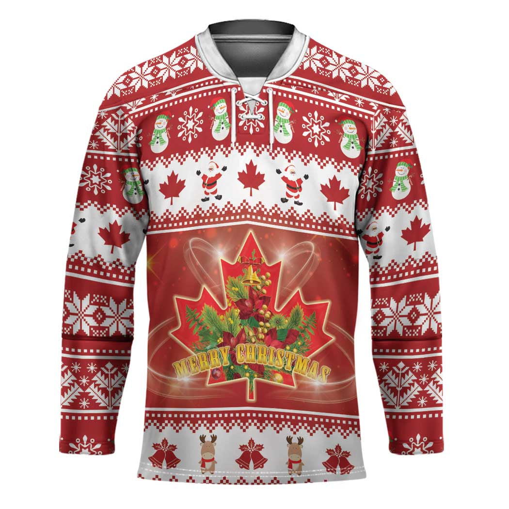 Merry Christmas Canada Hockey Jersey Festive Maple Leaf Xmas - Wonder Print Shop