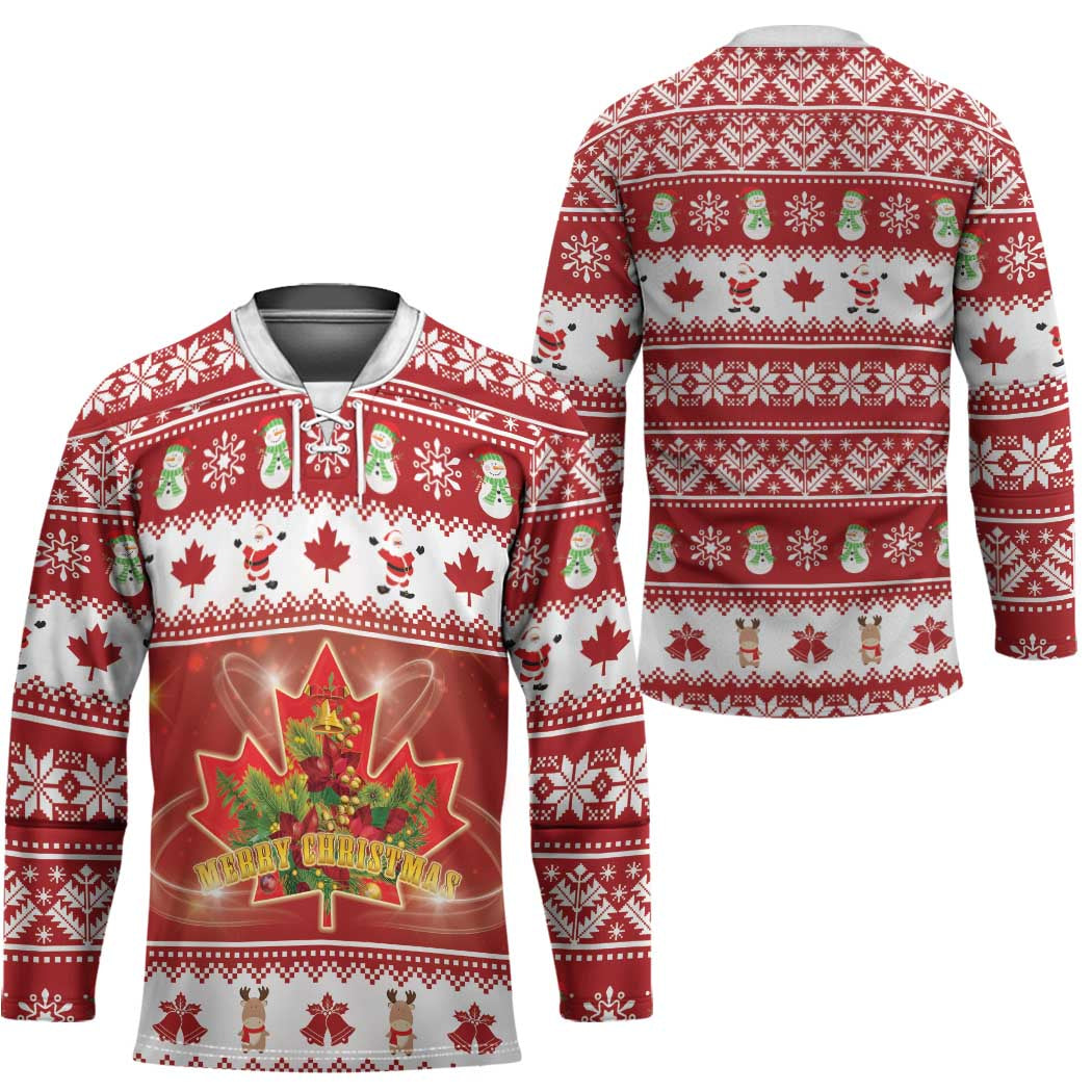 Merry Christmas Canada Hockey Jersey Festive Maple Leaf Xmas - Wonder Print Shop