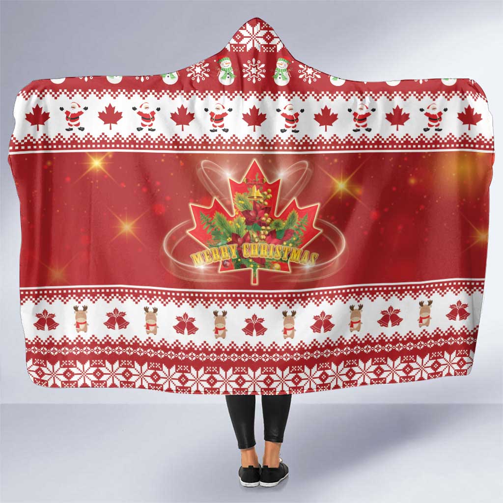 Merry Christmas Canada Hooded Blanket Festive Maple Leaf Xmas - Wonder Print Shop