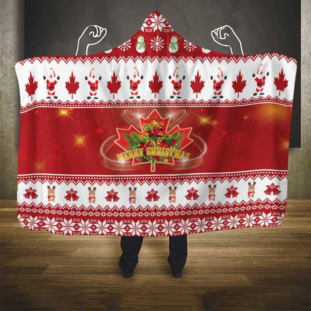 Merry Christmas Canada Hooded Blanket Festive Maple Leaf Xmas - Wonder Print Shop