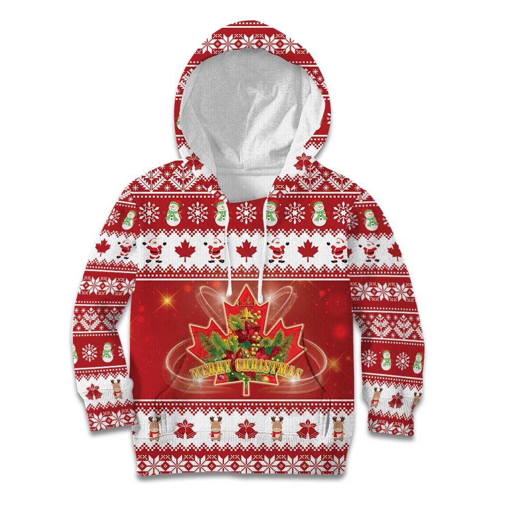 Merry Christmas Canada Kid Hoodie Festive Maple Leaf Xmas - Wonder Print Shop