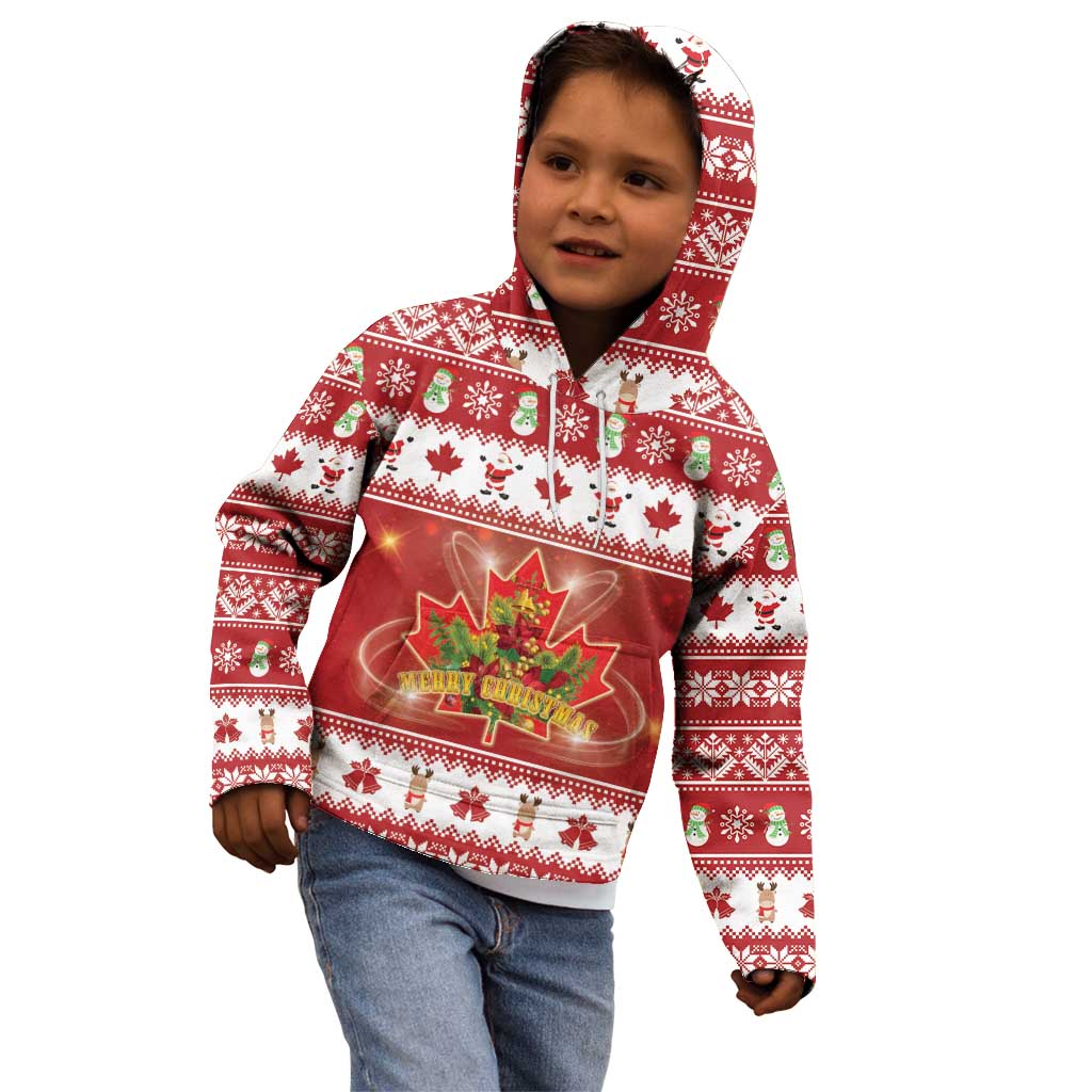 Merry Christmas Canada Kid Hoodie Festive Maple Leaf Xmas - Wonder Print Shop