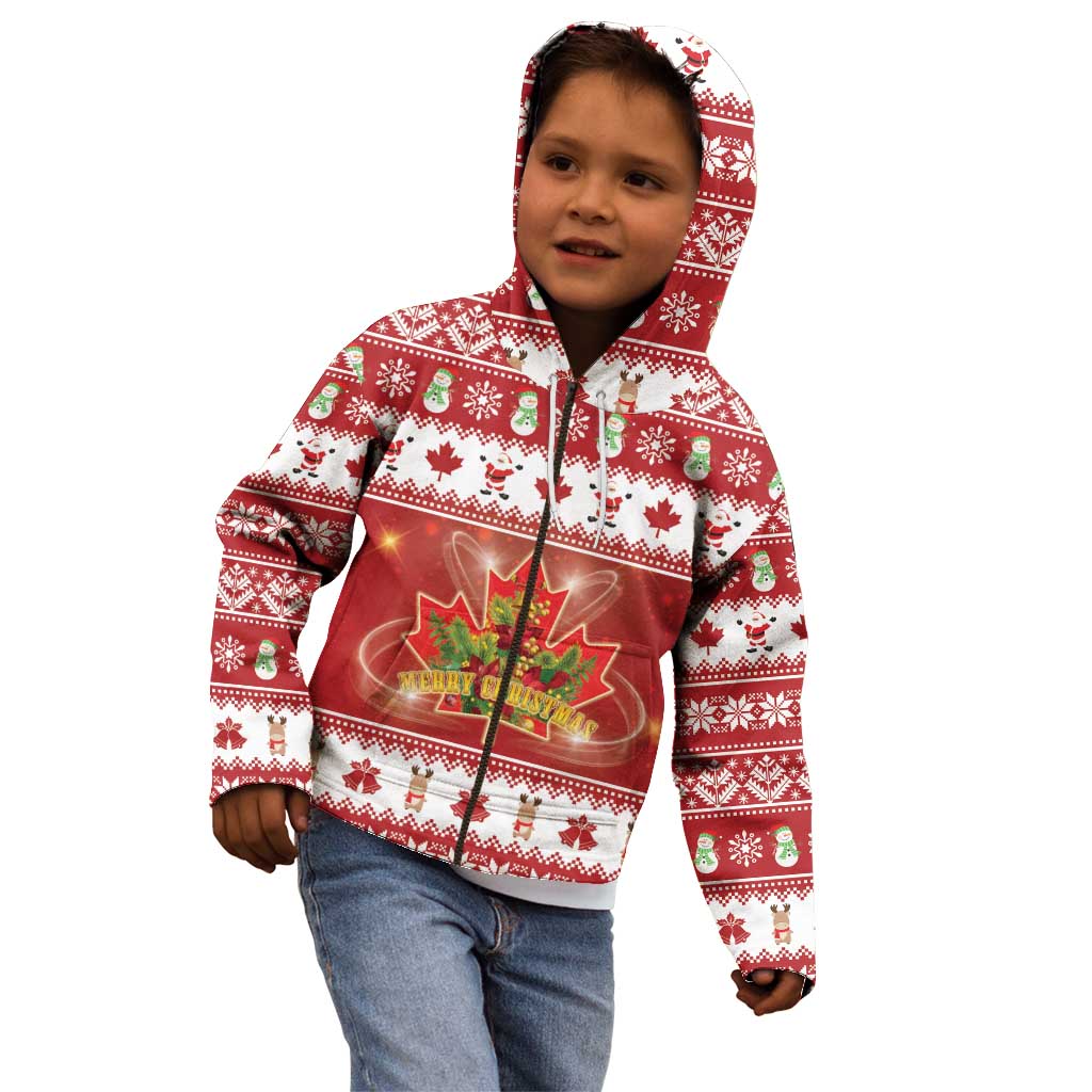 Merry Christmas Canada Kid Hoodie Festive Maple Leaf Xmas - Wonder Print Shop