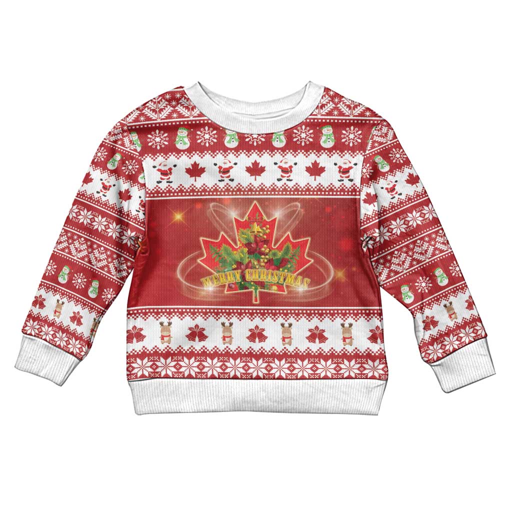 Merry Christmas Canada Kid Ugly Christmas Sweater Festive Maple Leaf Xmas - Wonder Print Shop